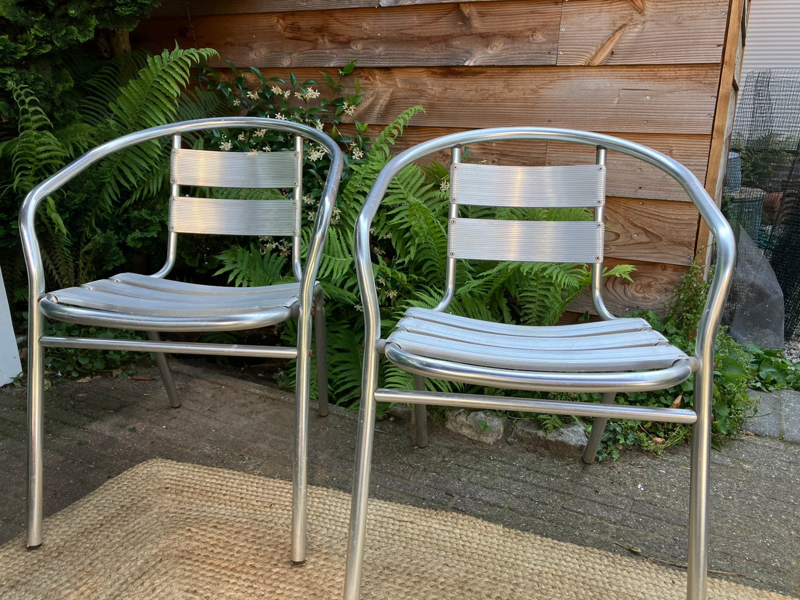 Twee aluminium tuinstoelen. Tuinstoel. Aluminium. Bistro., Tuin en Terras, Tuinstoelen, Ophalen, Zo goed als nieuw, Aluminium