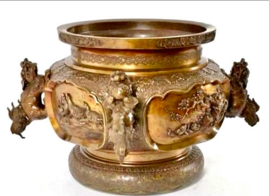 Monumentaal Chinees tempel wierookvat, brons met zegelmerk!, Antiek en Kunst, Ophalen of Verzenden, Brons
