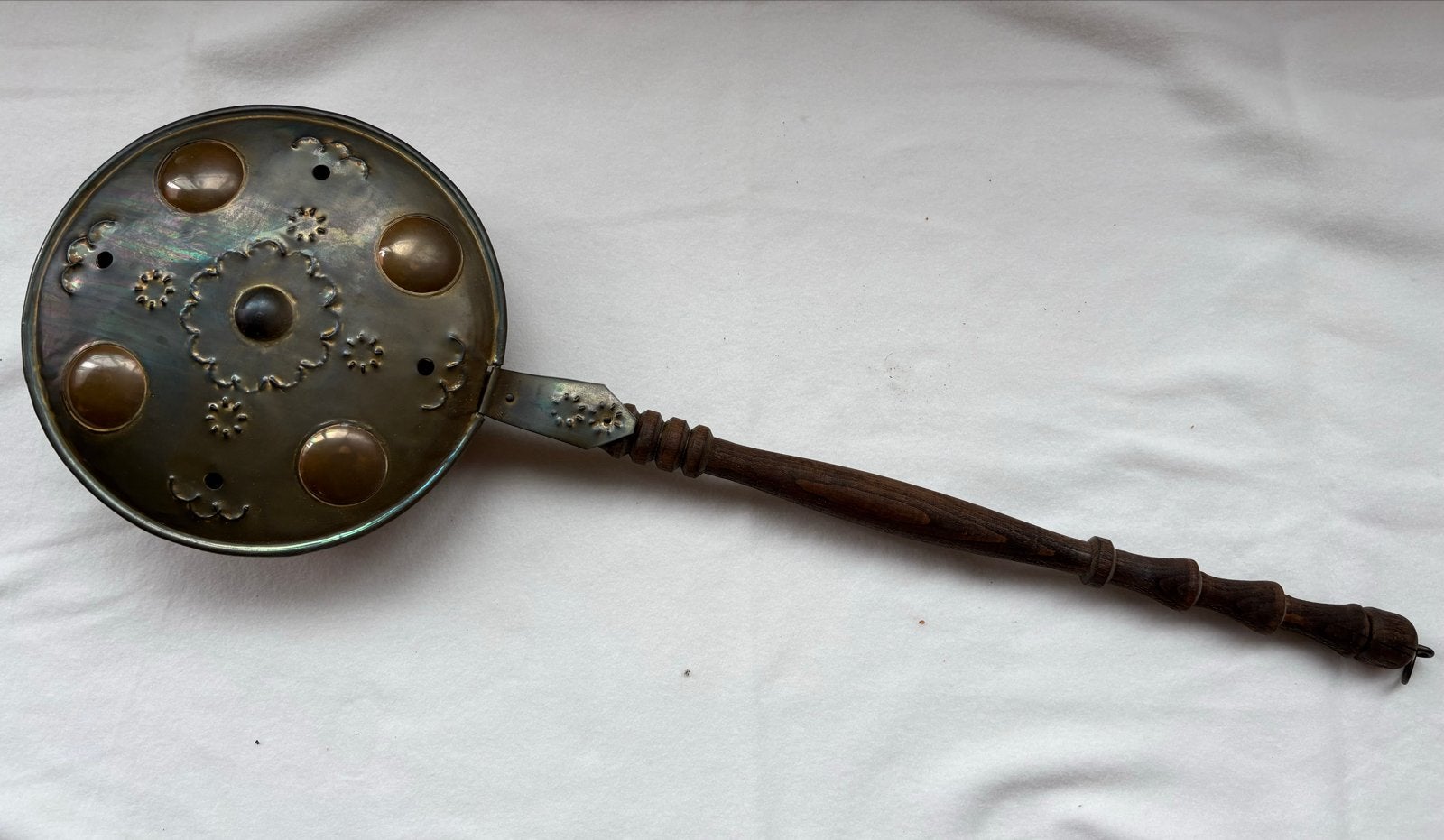 Antieke Koperen Beddenpan met Houten Handvat, Antiek en Kunst, Ophalen of Verzenden, Koper
