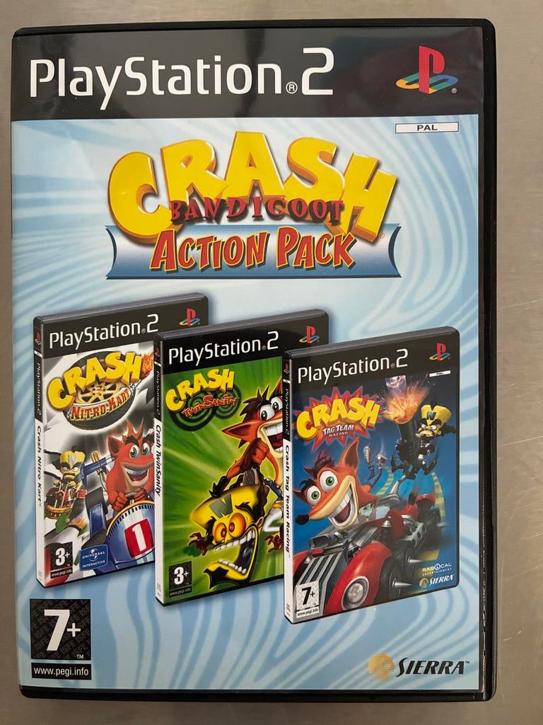 Crash Bandicoot Action Pack PS2 - 3 games in 1! Z.g.a.n., Avontuur en Actie, 1 speler, Ophalen of Verzenden, Zo goed als nieuw