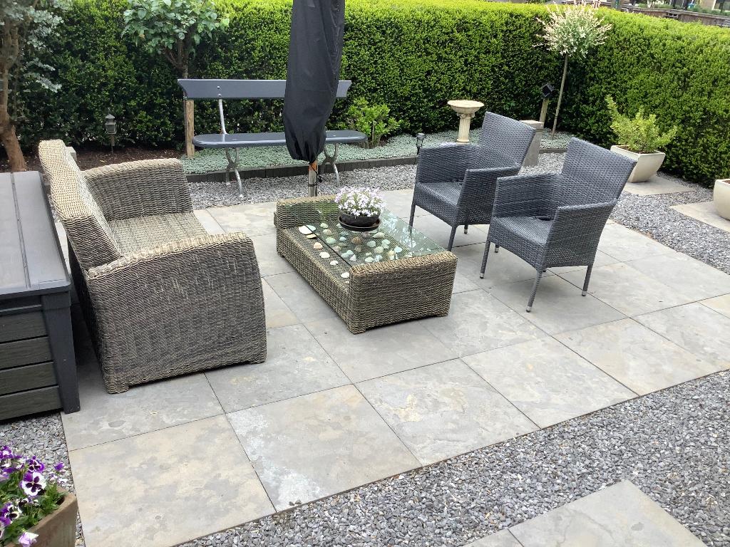 Tuinbank ensalontafel en twee stoelen, Tuin en Terras, Ophalen, Gebruikt