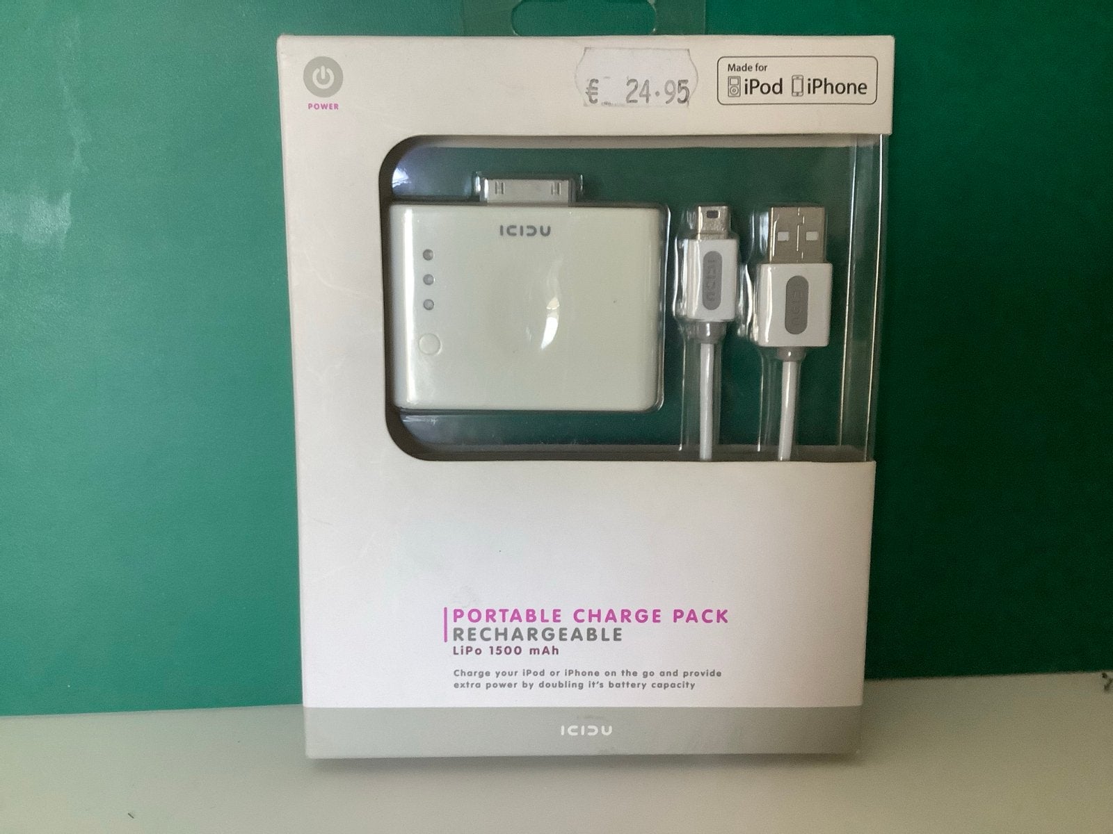 ICIDU Portable Oplaadpakket 1500 mAh voor iPod/iPhone, Ophalen of Verzenden, Nieuw, Apple iPhone