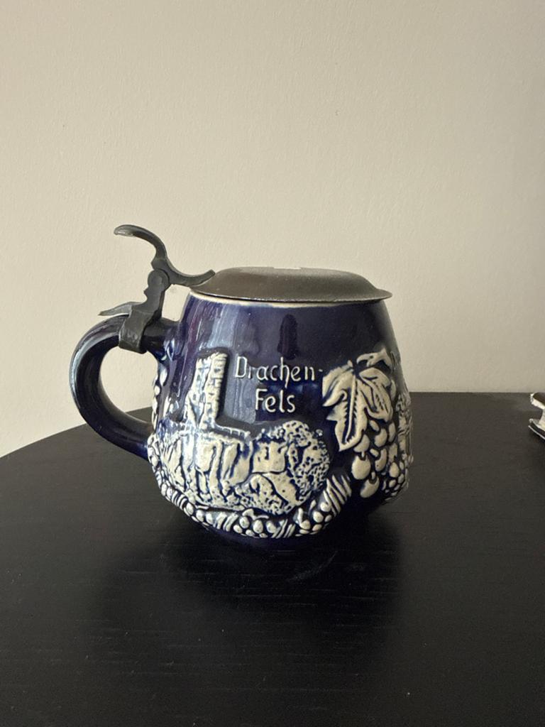 Vintage Bierpul Drachenfels met tinnen deksel, Ophalen of Verzenden