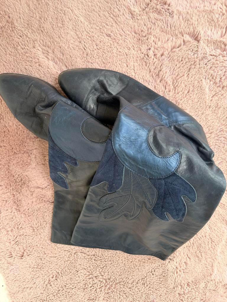 Vintage leren laarzen, maat 40, Gemaakt in Italie, Ophalen of Verzenden, Gedragen, Blauw, Hoge laarzen