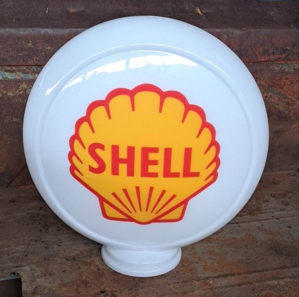 BP Mobil shell glazen benzinepomp globe lamp decoratie, Verzamelen, Lichtbak of (neon) lamp, Globes, Ophalen of Verzenden, Zo goed als nieuw