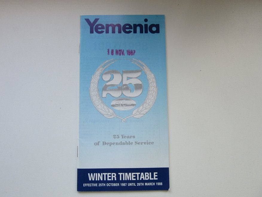 Yemenia winter timetable oct 1987-march 1988, Verzamelen, Verzenden, Zo goed als nieuw, Overige typen