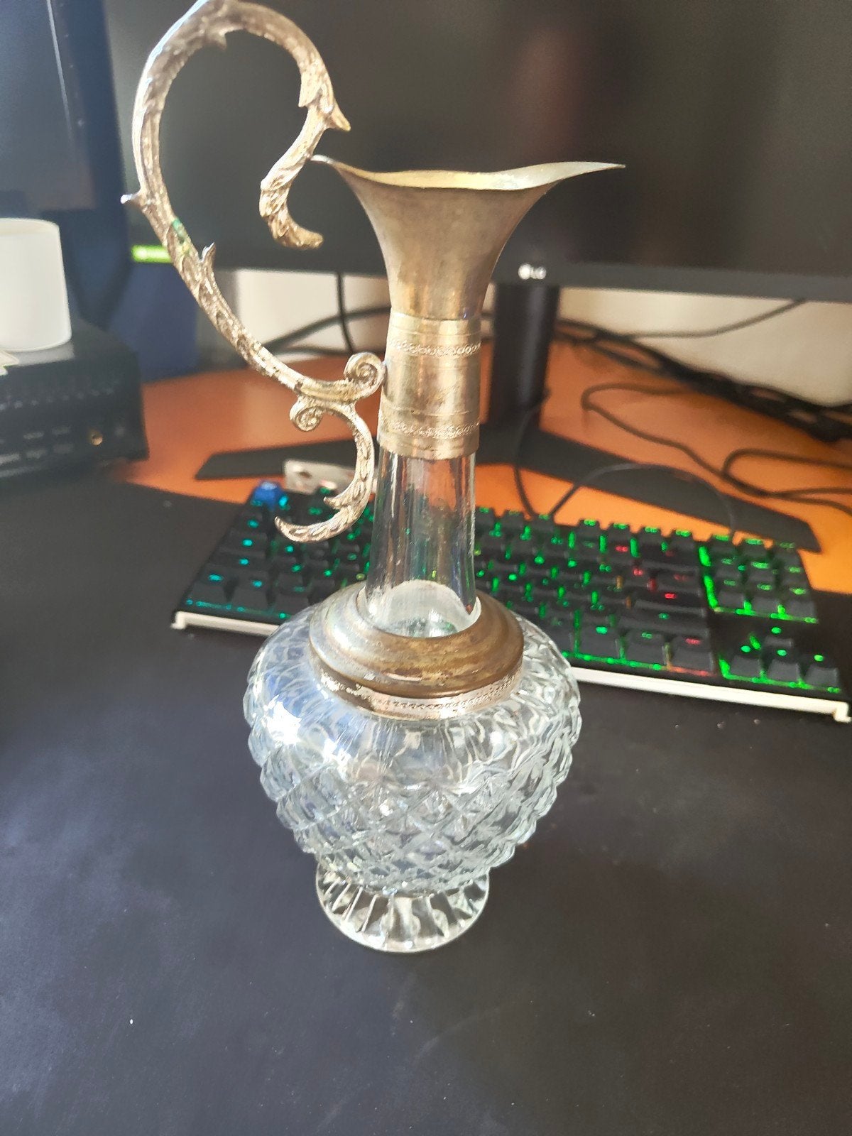 Vintage Italiaanse Hollywood Regency Karaf met Diamantglas, Antiek en Kunst, Ophalen of Verzenden