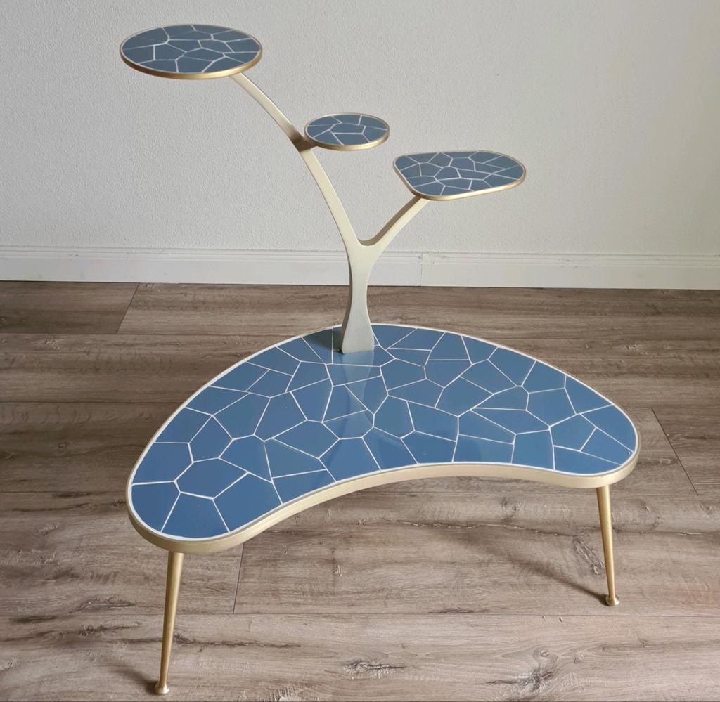 Vintage retro plantentafel tafel mozaiek bijzettafel messing, Ophalen of Verzenden, Huis en Inrichting