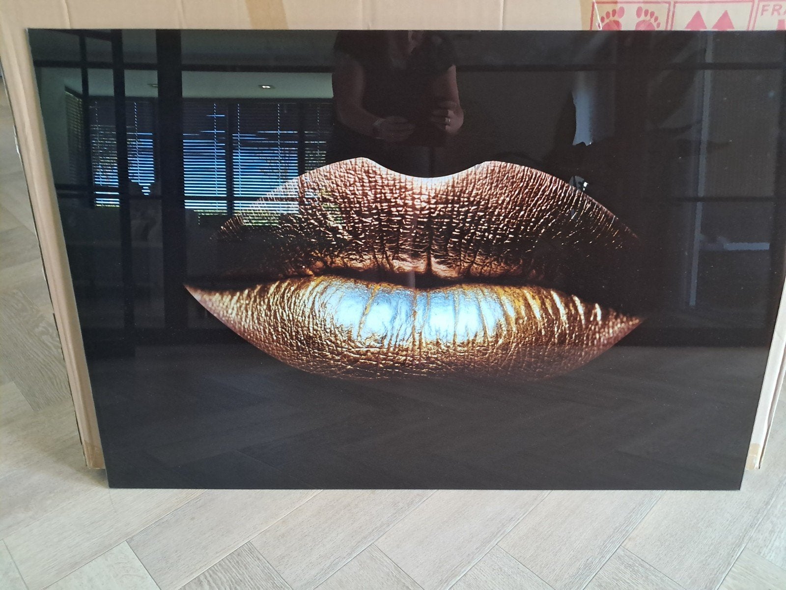 Goudkleurige Lippen Kunstwerk op Plexiglas 120x80 cm, Ophalen, 100 tot 125 cm, 75 – 100, Print