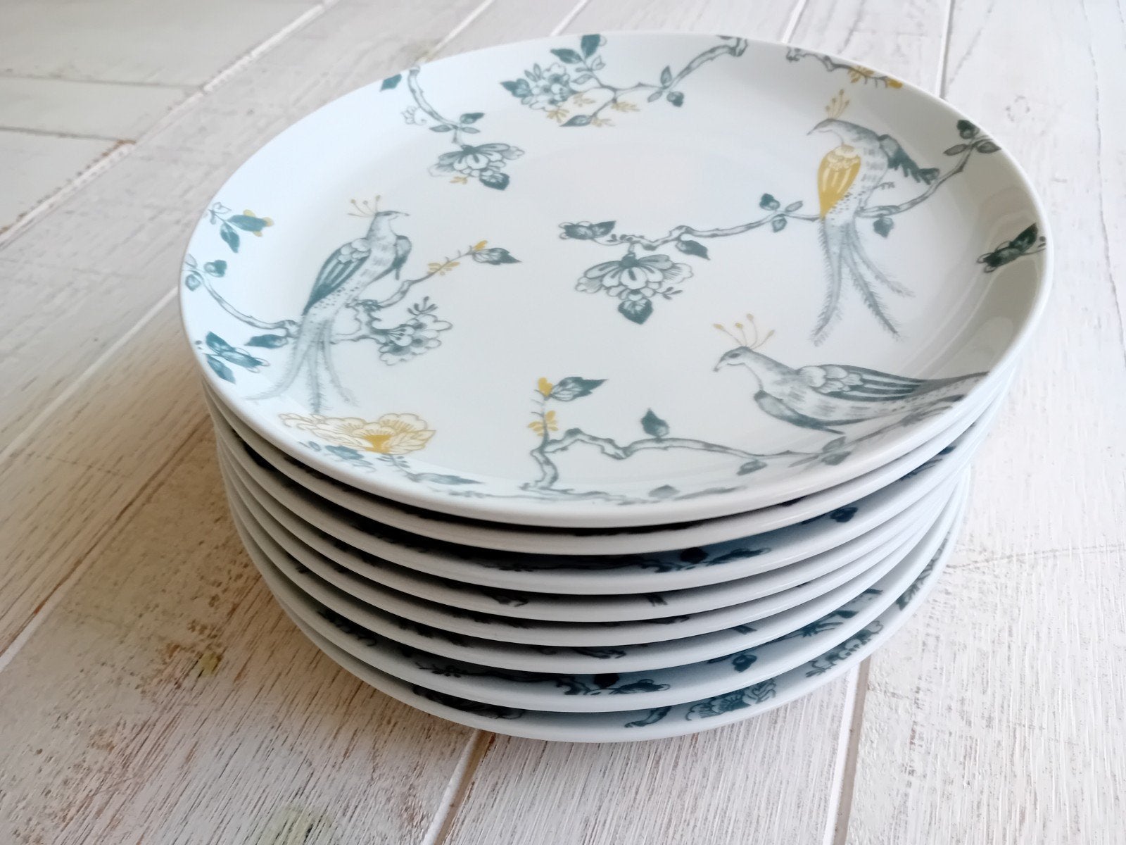 8 Vivo Villeroy & Boch Peacock goudgrijs-witte ontbijtborden, Ophalen of Verzenden, Zo goed als nieuw, Porselein