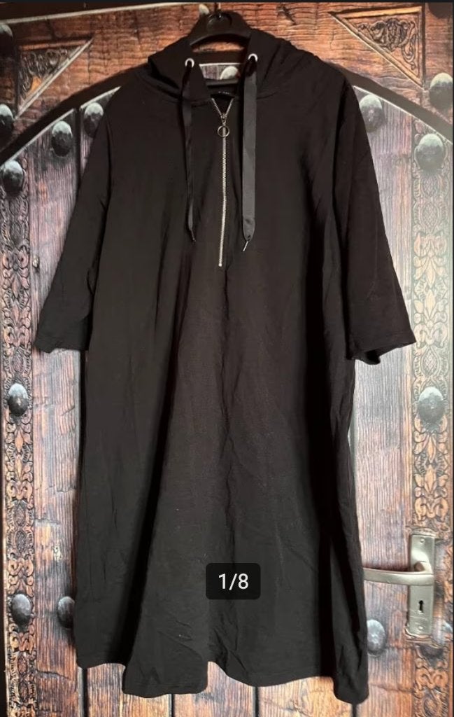 Nieuwe lange hoodie-jurk 44/46 met 3/4 mouwen nu 24,99€, Zizzi, Zwart, Maat 46/48 (XL) of groter, Nieuw