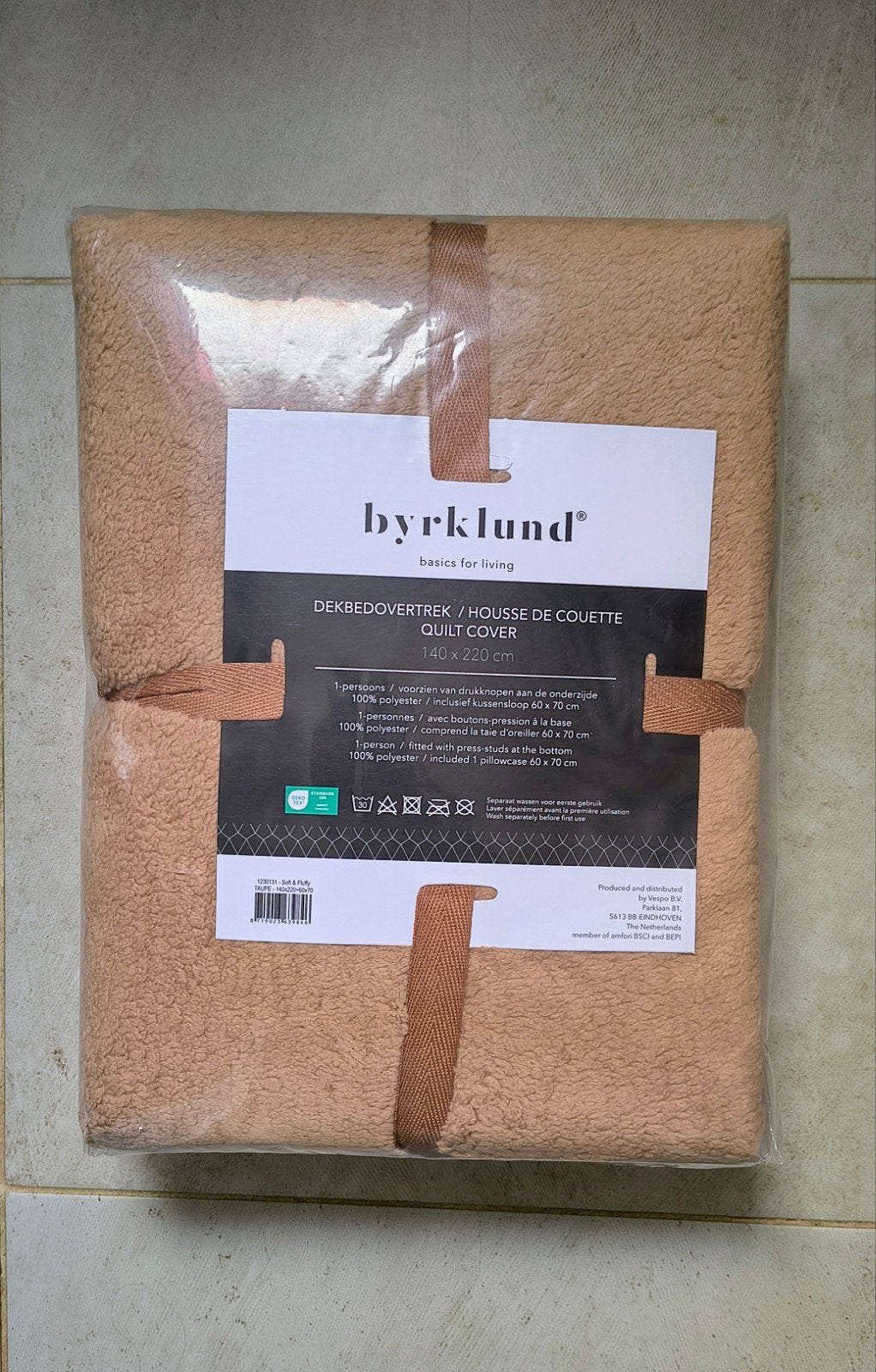 Byrklund Teddy Dekbedovertrek 1-persoons Taupe 140x220 cm, Ophalen of Verzenden, Nieuw, Bruin, Dekbedovertrek