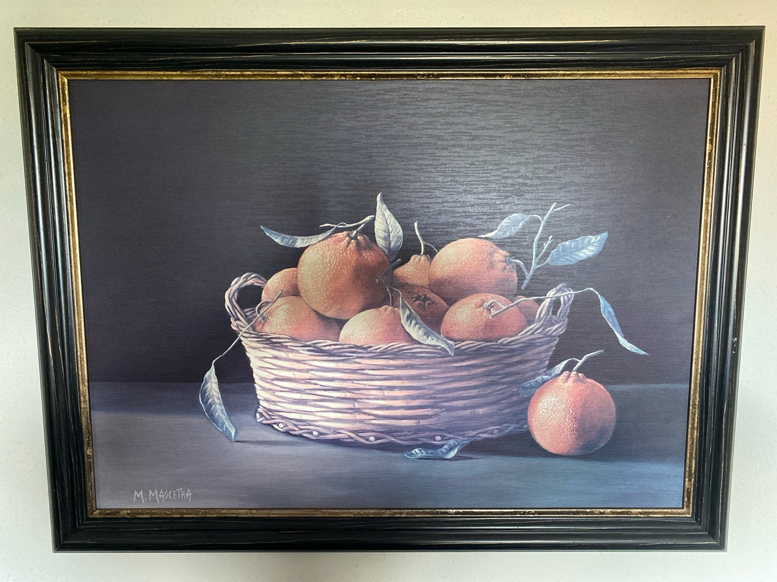 Schilderij met sinaasappelen in mand - Stilleven, Ophalen, Doek, Realistisch, Stilleven