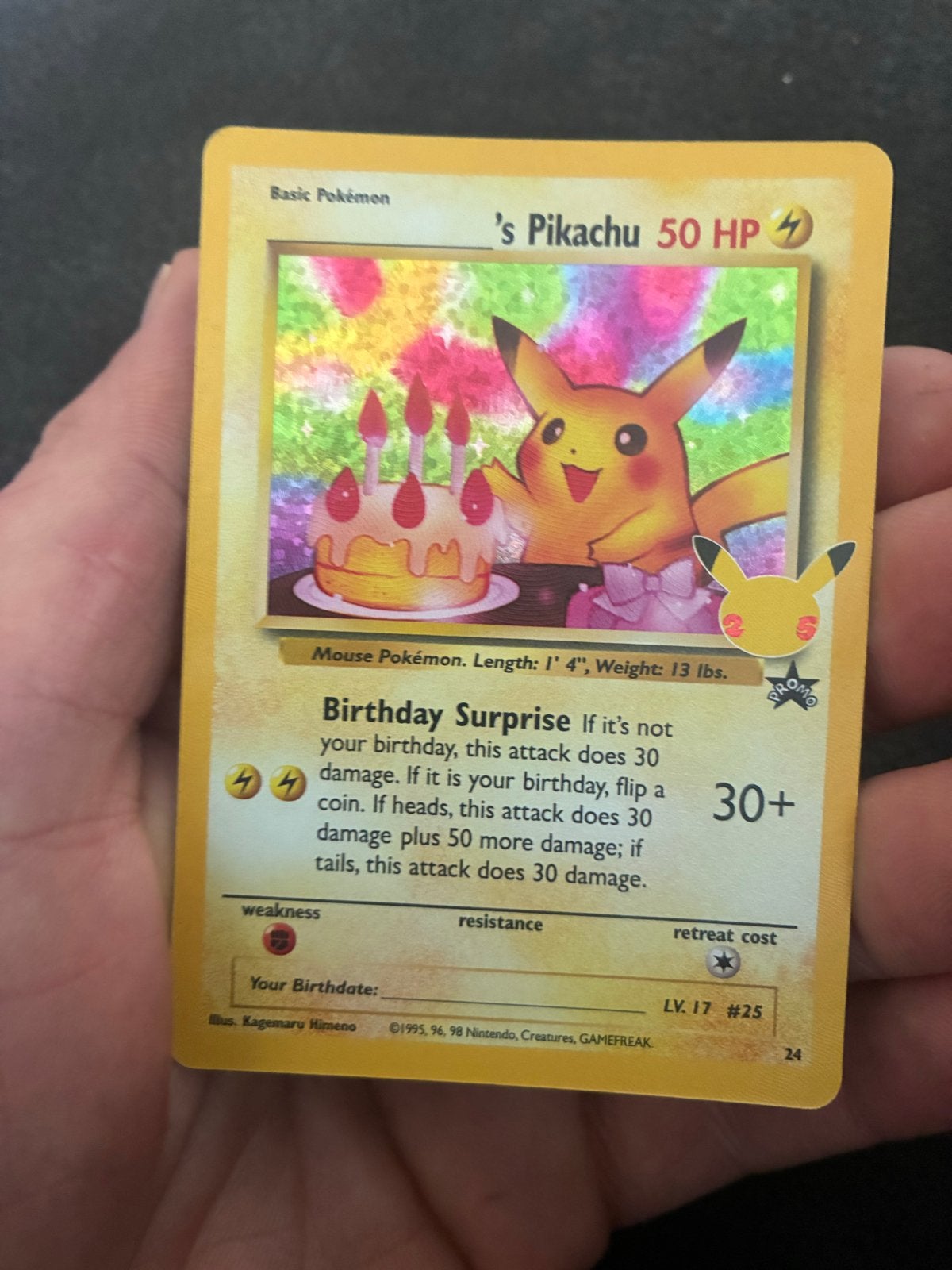 Pikachu Birthday Surprise Pokémon Kaart - Zeldzaam, Ophalen of Verzenden, Gebruikt, Losse kaart