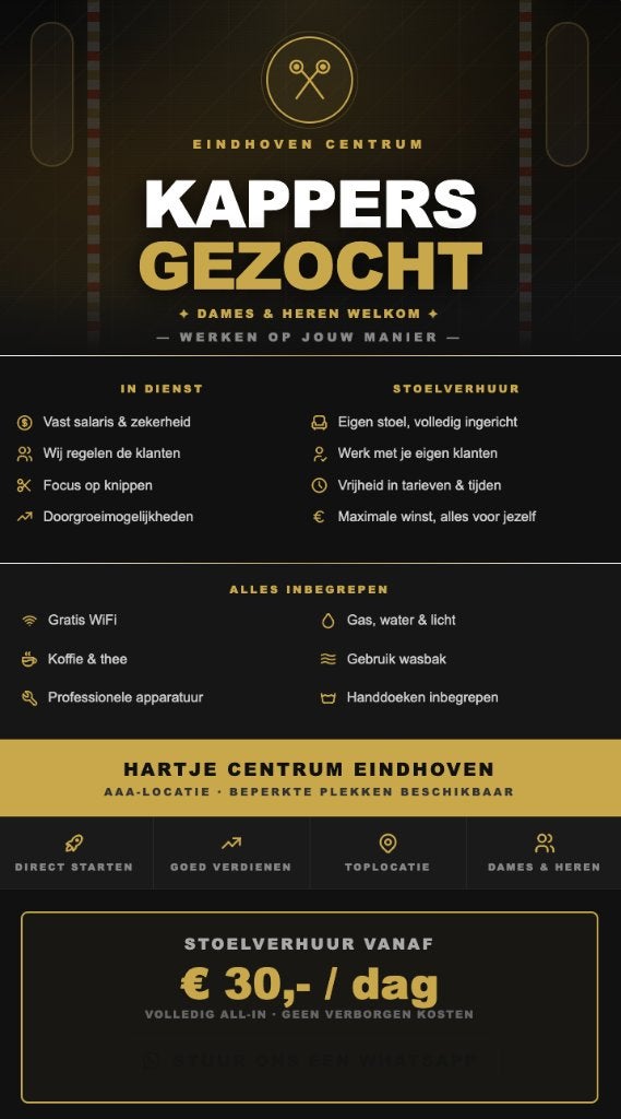 Kappers gezocht Eindhoven Centrum In Dienst of ZZP (stoel), Knippen