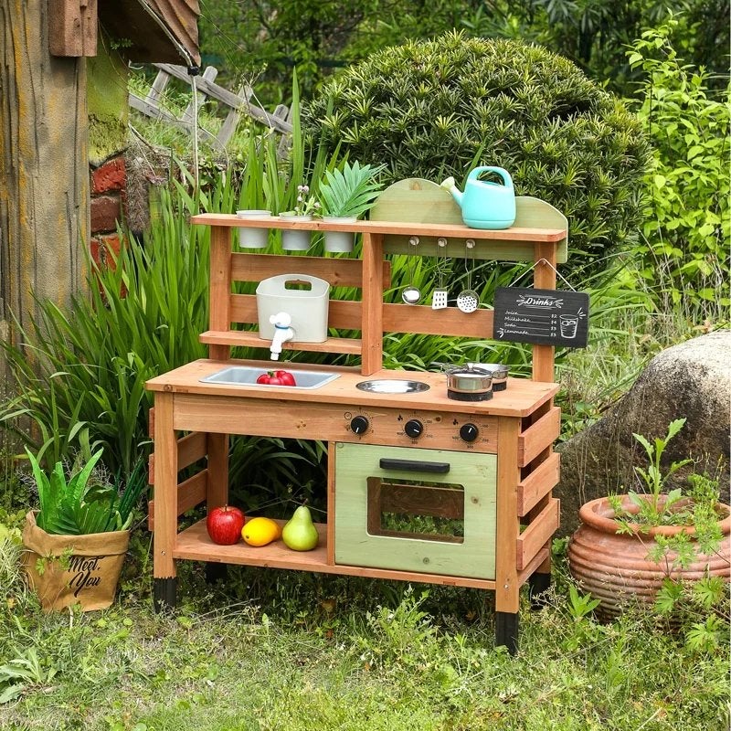 Houten Buiten Speelkeuken met Waterkraan en Accessoires, Ophalen of Verzenden, Nieuw, Hout
