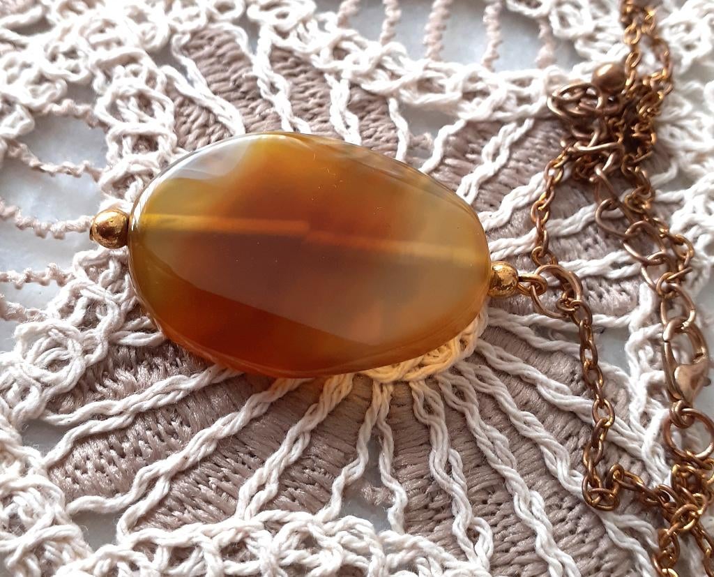 Ketting edelsteen hanger honingagaat, Nieuw, Oranje, Ophalen of Verzenden, Steen of Mineraal
