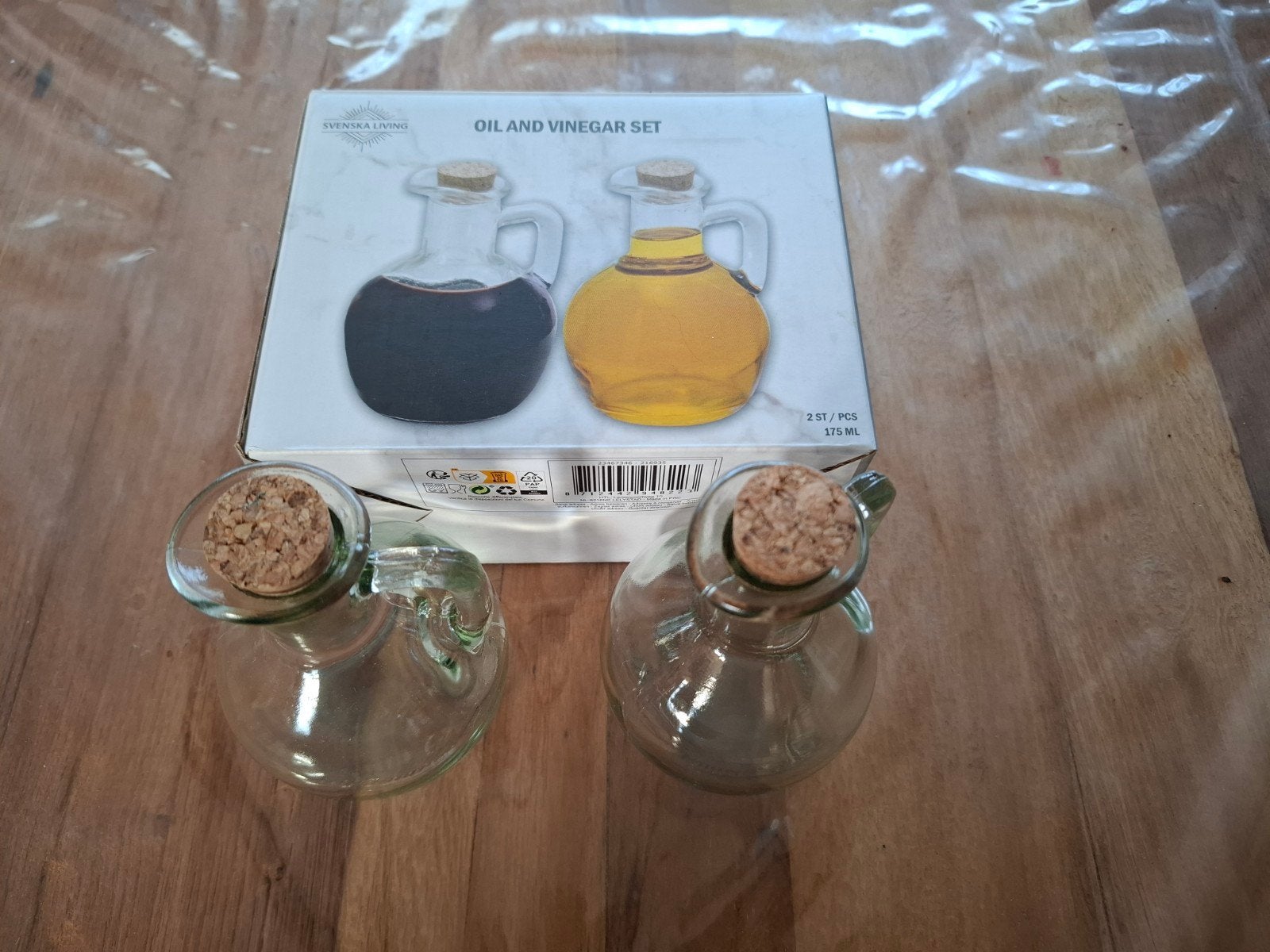 Olie en Azijnstel - 2-delige set van glas, Huis en Inrichting, Ophalen, Glas, Nieuw, Voorraadpot