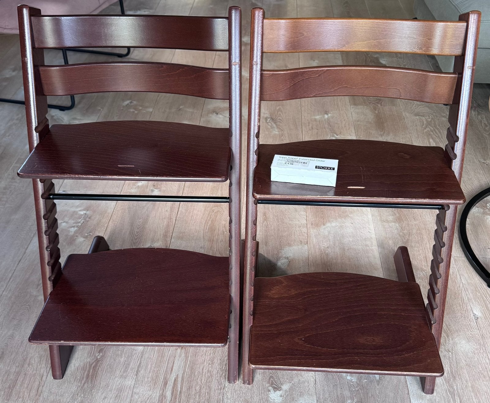 Twee originele Stokke Tripp Trapp stoelen + Extended Gliders, Ophalen, Gebruikt, Meegroeistoel