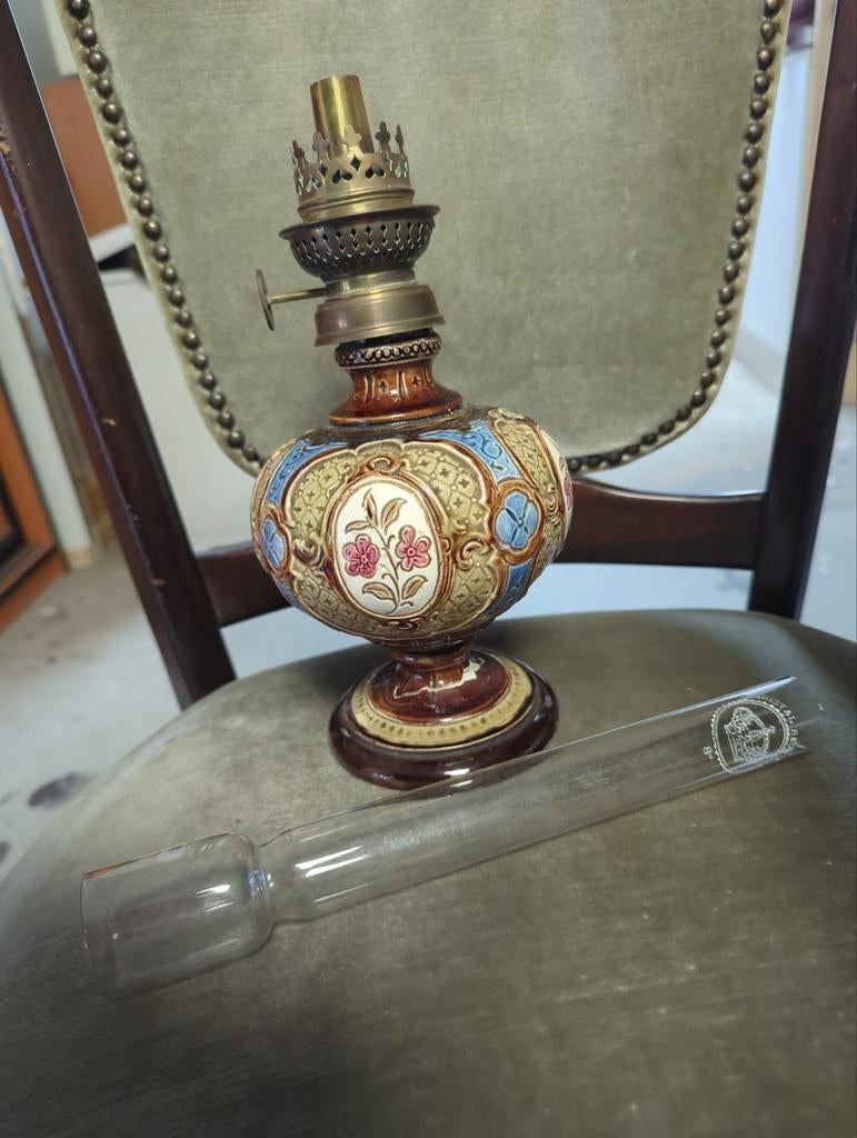 Antieke majolica olielamp voor restauratie, Ophalen of Verzenden