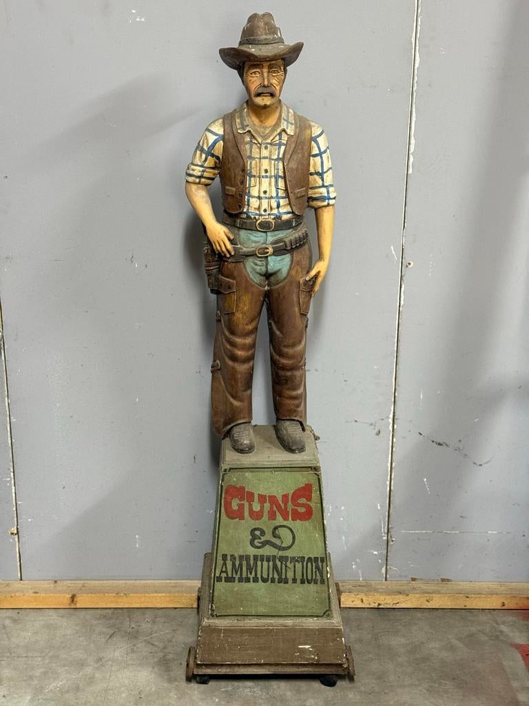 Vintage Amerikaanse Western Cowboy Houten Beeld 150cm, Ophalen of Verzenden, Gebruikt, Mens