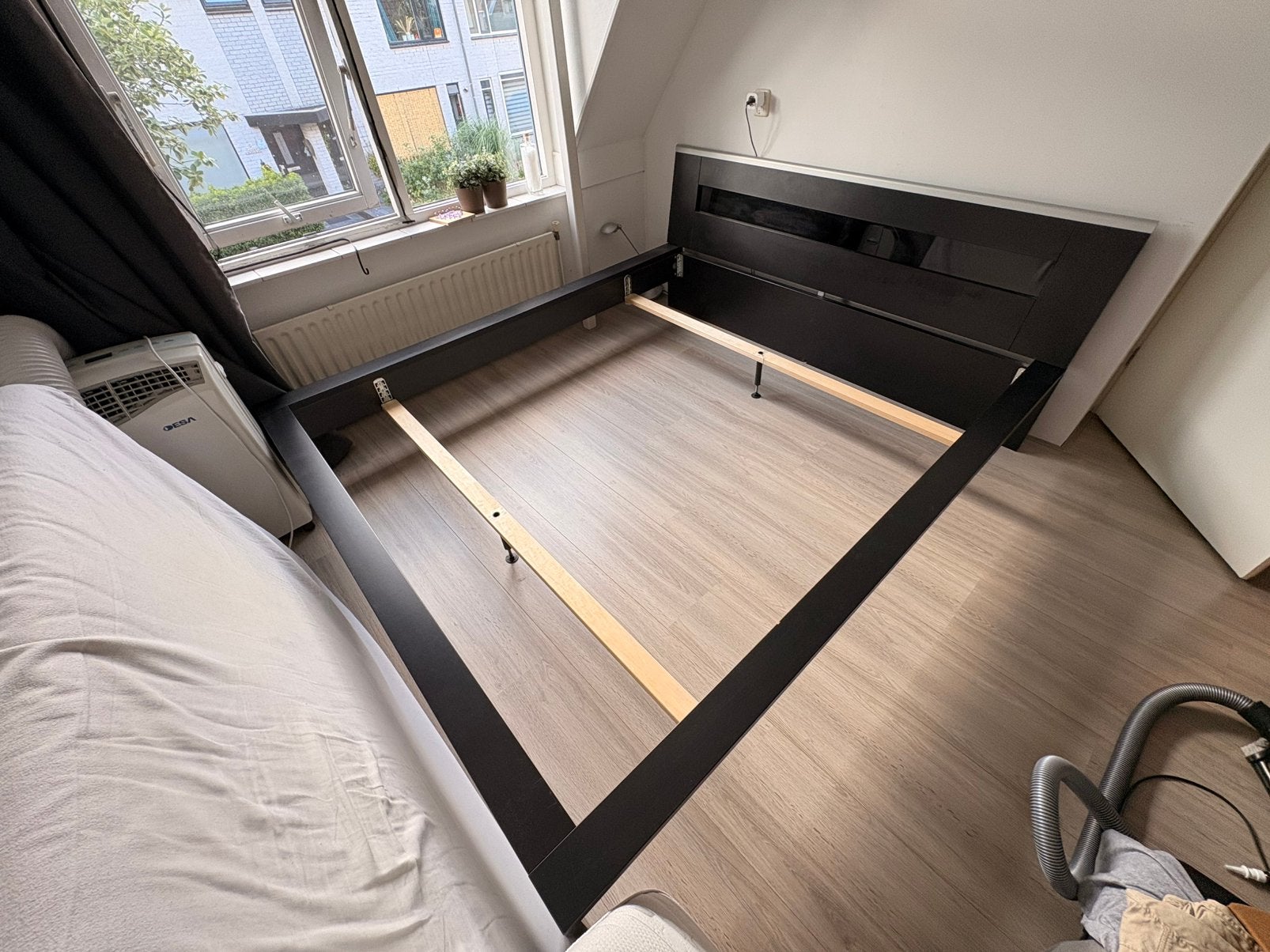 Bedombouw - tweepersoons - zwart - 180x210, Ophalen, Gebruikt, Tweepersoons, 180 cm