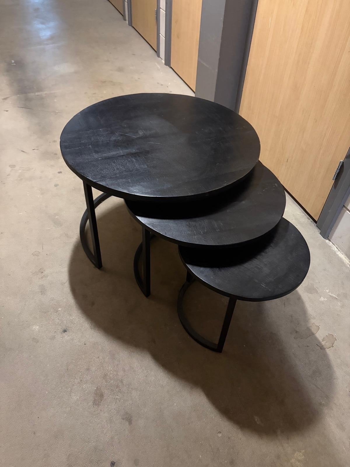 Zwarte ronde salontafels set van 3, Huis en Inrichting, Ophalen, Minder dan 45 cm, Gebruikt, Rond