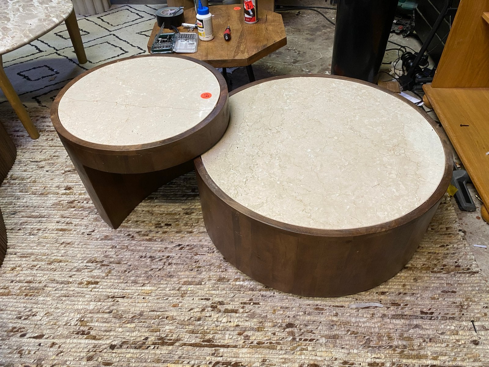 Salontafel set hazel echt beige marmer mangohout, Huis en Inrichting, Tafels | Salontafels, Ophalen, 50 tot 100 cm, Rond, Nieuw
