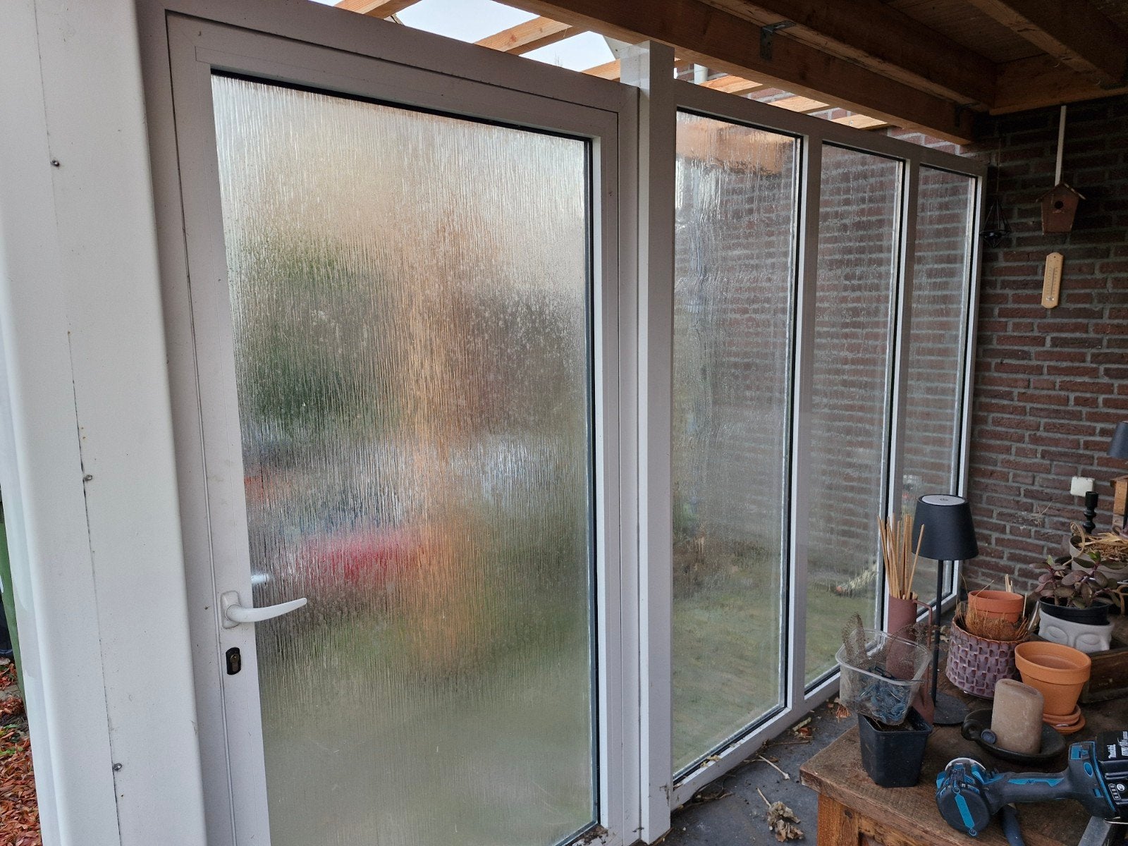 Glazen wand met deur, Ophalen, Gevelraam of Ruit, Gebruikt, 160 cm of meer