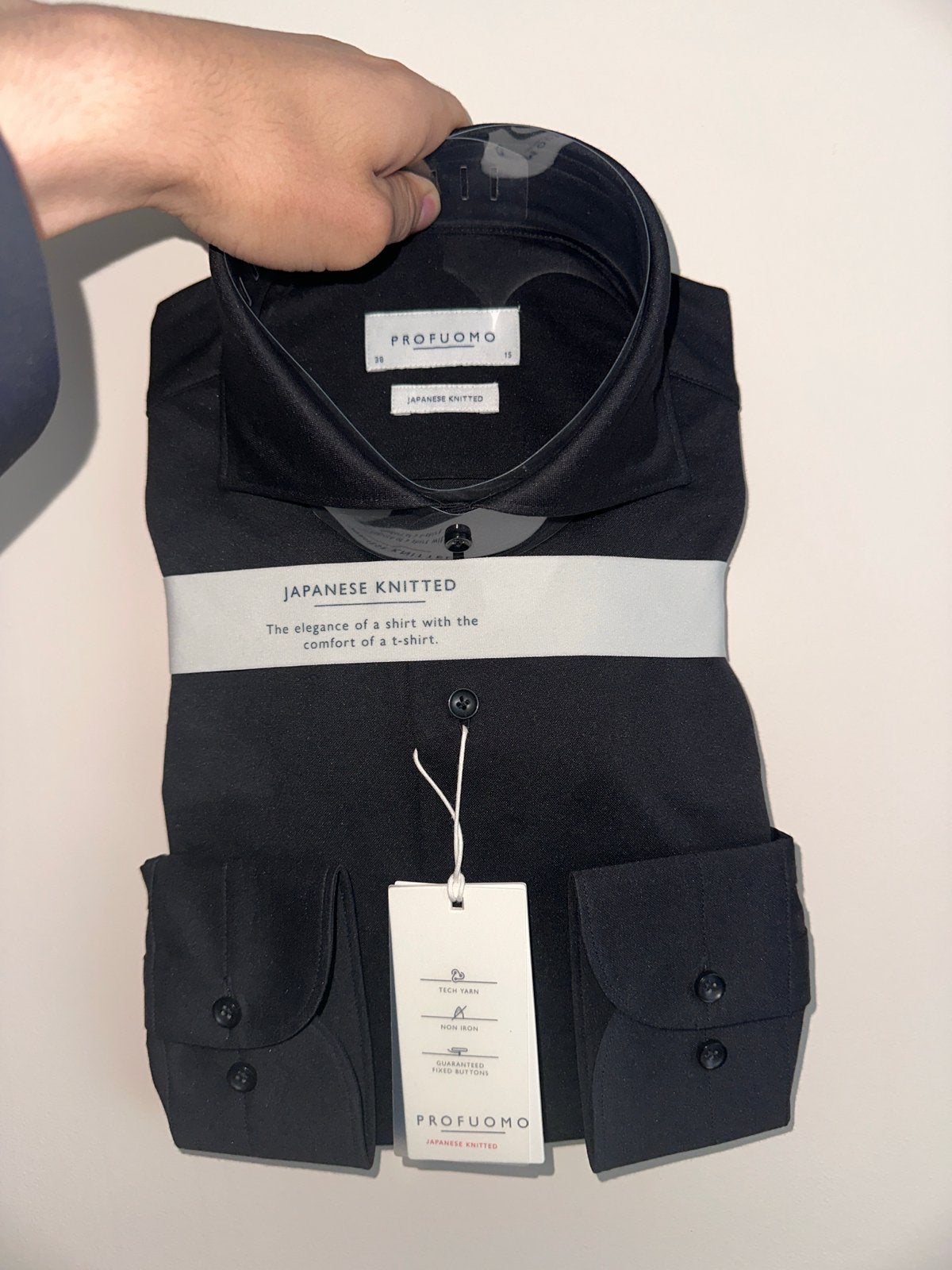 Profuomo Japanese Knitted overhemd - Zwart - Maat 38, Ophalen, Nieuw, Zwart, Halswijdte 38 (S) of kleiner