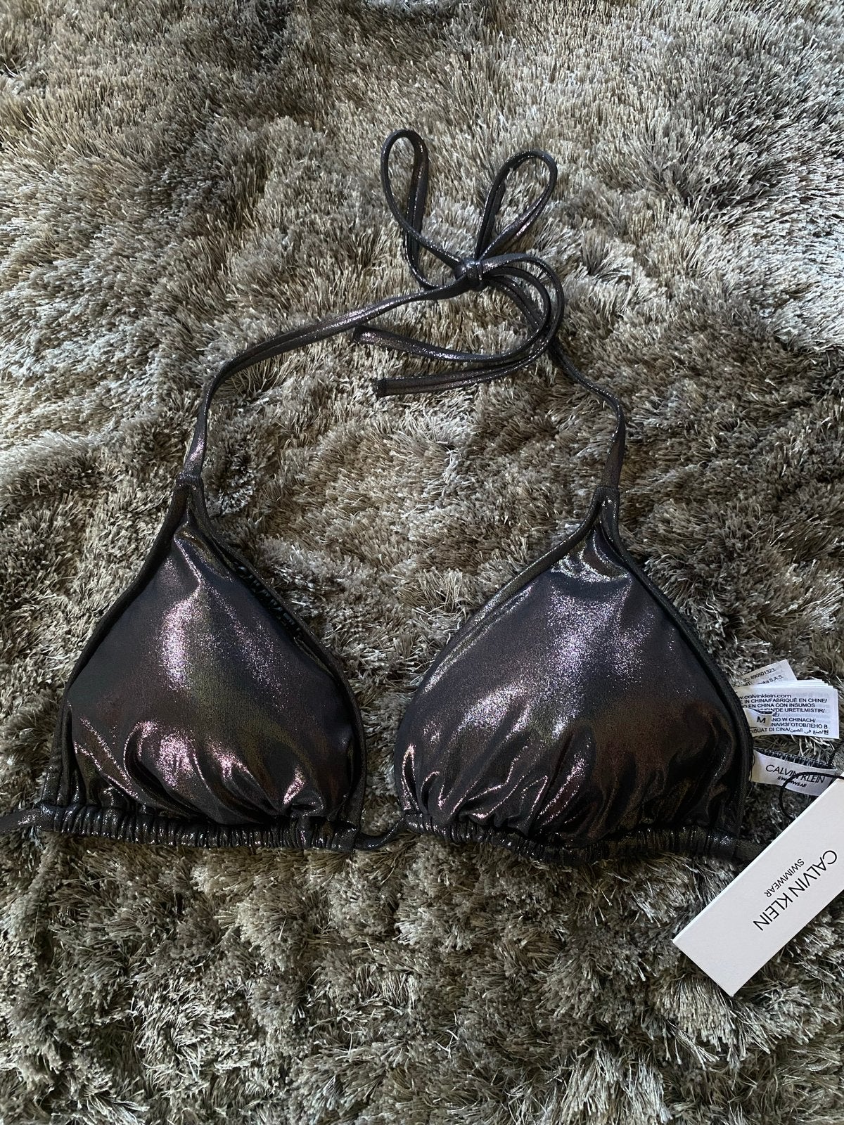 Calvin Klein Bikini Top Zilver Metallic Maat M Nieuw, Kleding | Dames, Ophalen of Verzenden, Nieuw, Zilver, Bikini