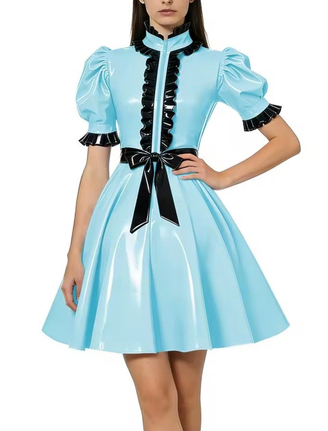 Prachtige Lak Jurk Hoge Kraag, tm 7XL, Kleding | Dames, Jurken, Verzenden, Nieuw, Boven de knie