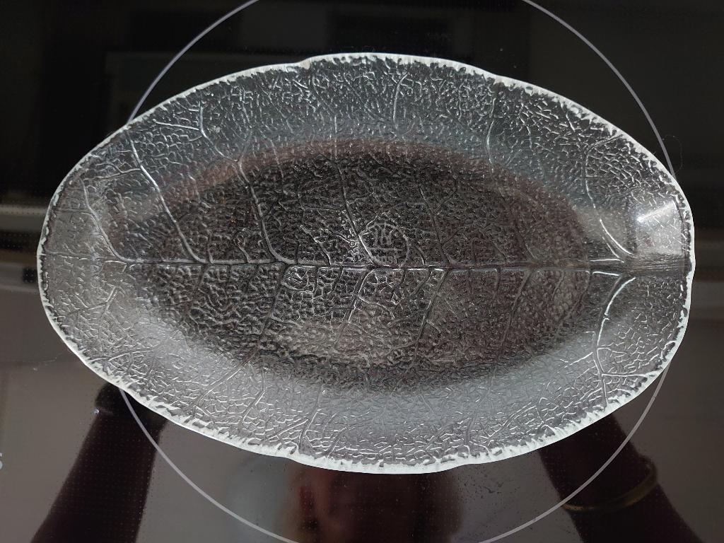 antieke serveerschaal glas bladvorm, Verzenden