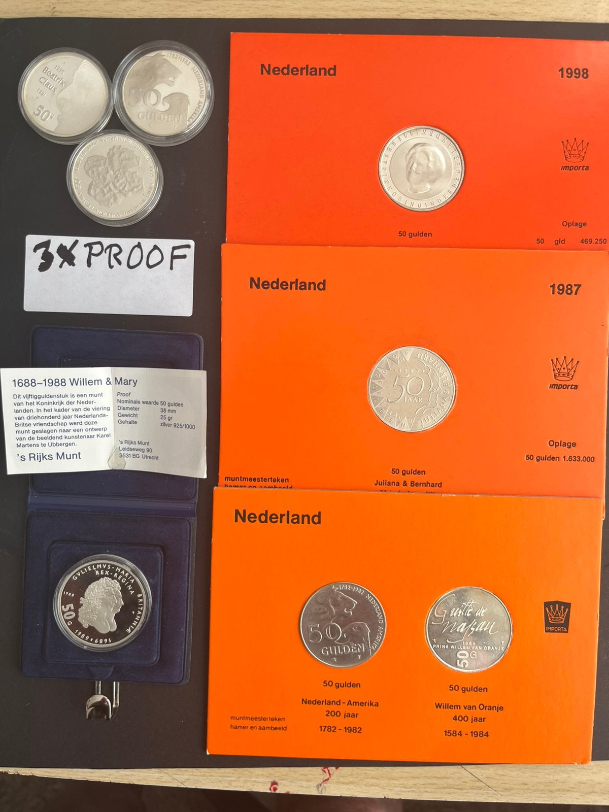 BEATRIX 8X 50 GULDEN 4 XUNC- 4X PROOF, Koningin Beatrix, Zilver, 50 gulden, Verzenden