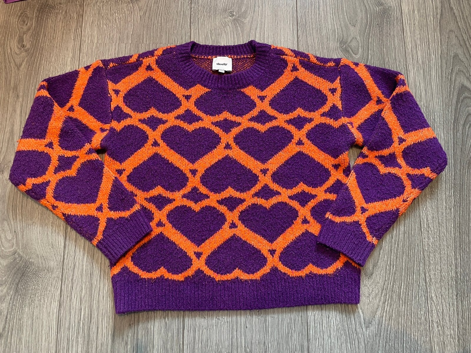 SHOEBY meisjes paars oranje trui sweater hartje mt 134 / 140, Kinderen en Baby's, Kinderkleding | Maat 134, Ophalen of Verzenden