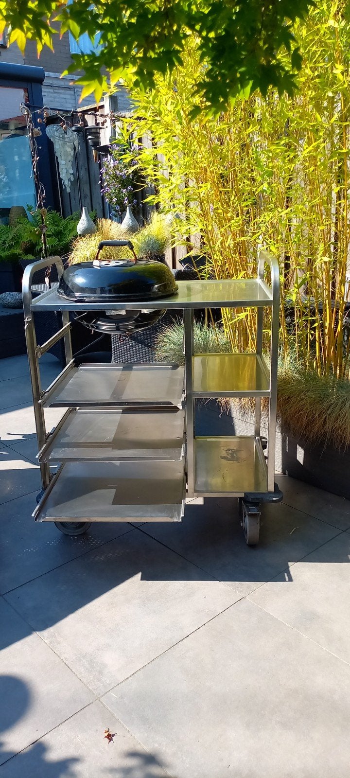 Weber kogel bbq  op kolen in verrijdbare rvs trolley., Ophalen, Houtskool