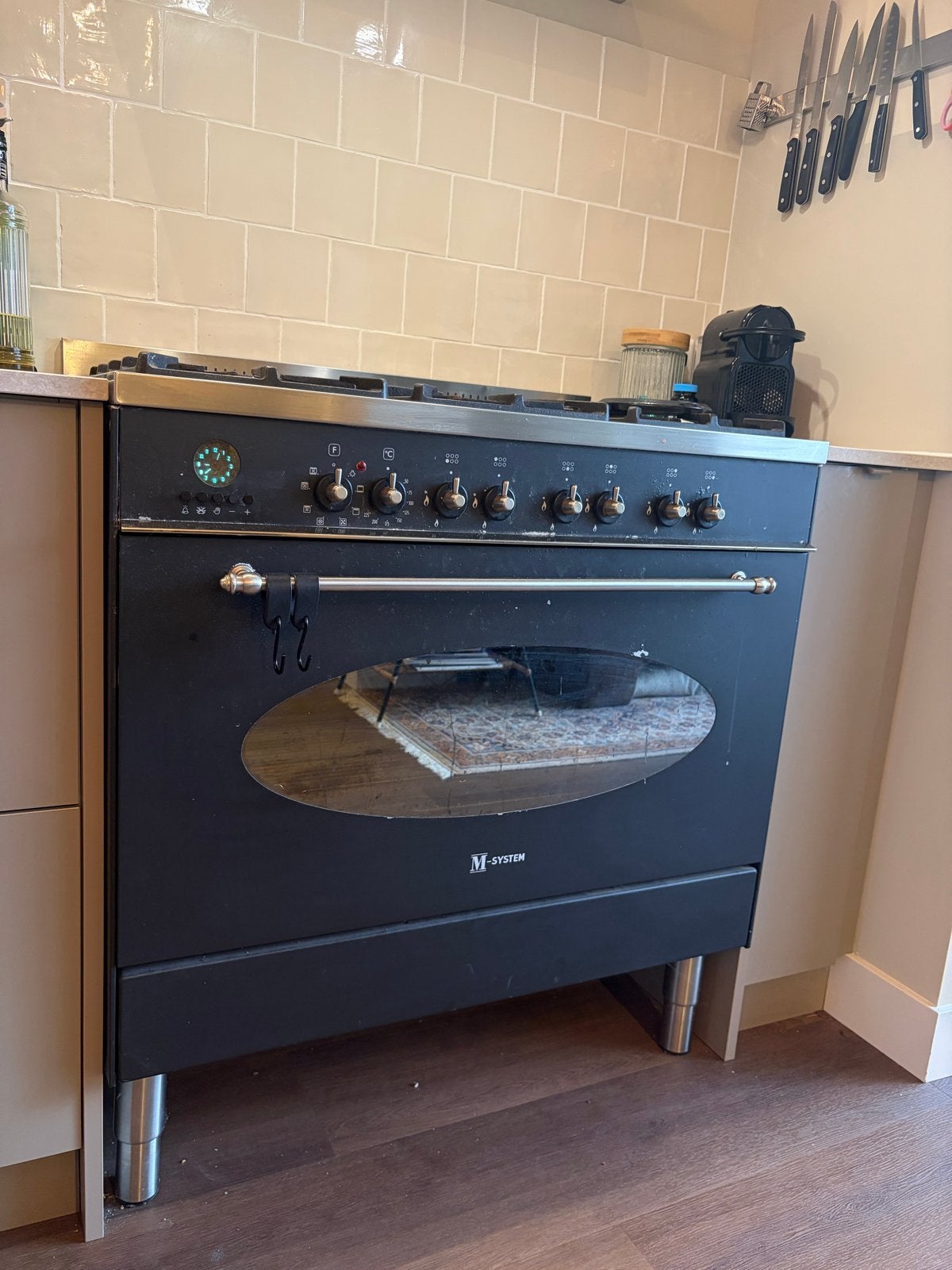 Boretti M-System 6-pits gasfornuis met oven 90cm breed, Ophalen, Gebruikt, 60 cm of meer, Grill