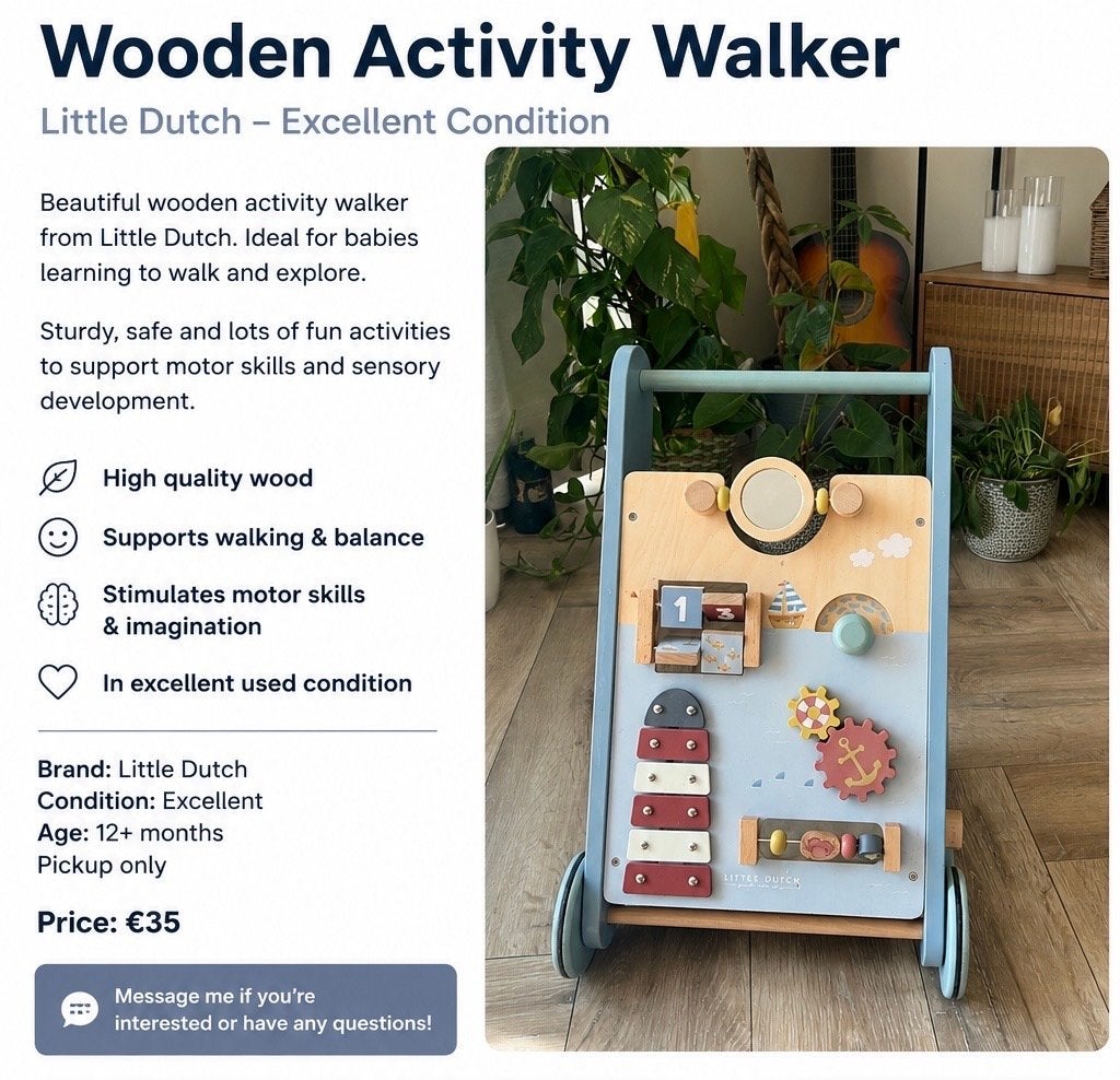 Little Dutch Houten Activiteiten Loopwagen - Zo goed als nie, Ophalen, Zo goed als nieuw, Overige typen, Met wieltjes