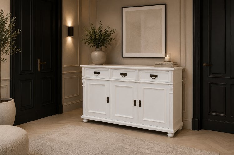 Dressoir van grenen hout wit landelijk, Huis en Inrichting, Kasten | Ladekasten, 100 tot 150 cm, Ophalen of Verzenden, 3 of 4 laden