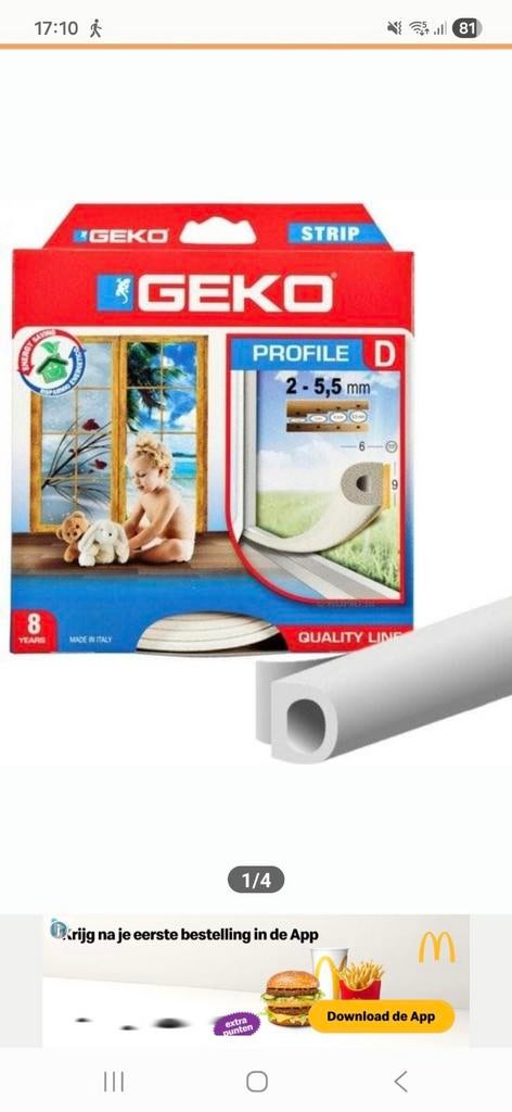 Te koop geko tochtstrip  D profiel 6 m 2 tot 6 mm, Minder dan 4 cm, Overige materialen, Nieuw, Ophalen of Verzenden