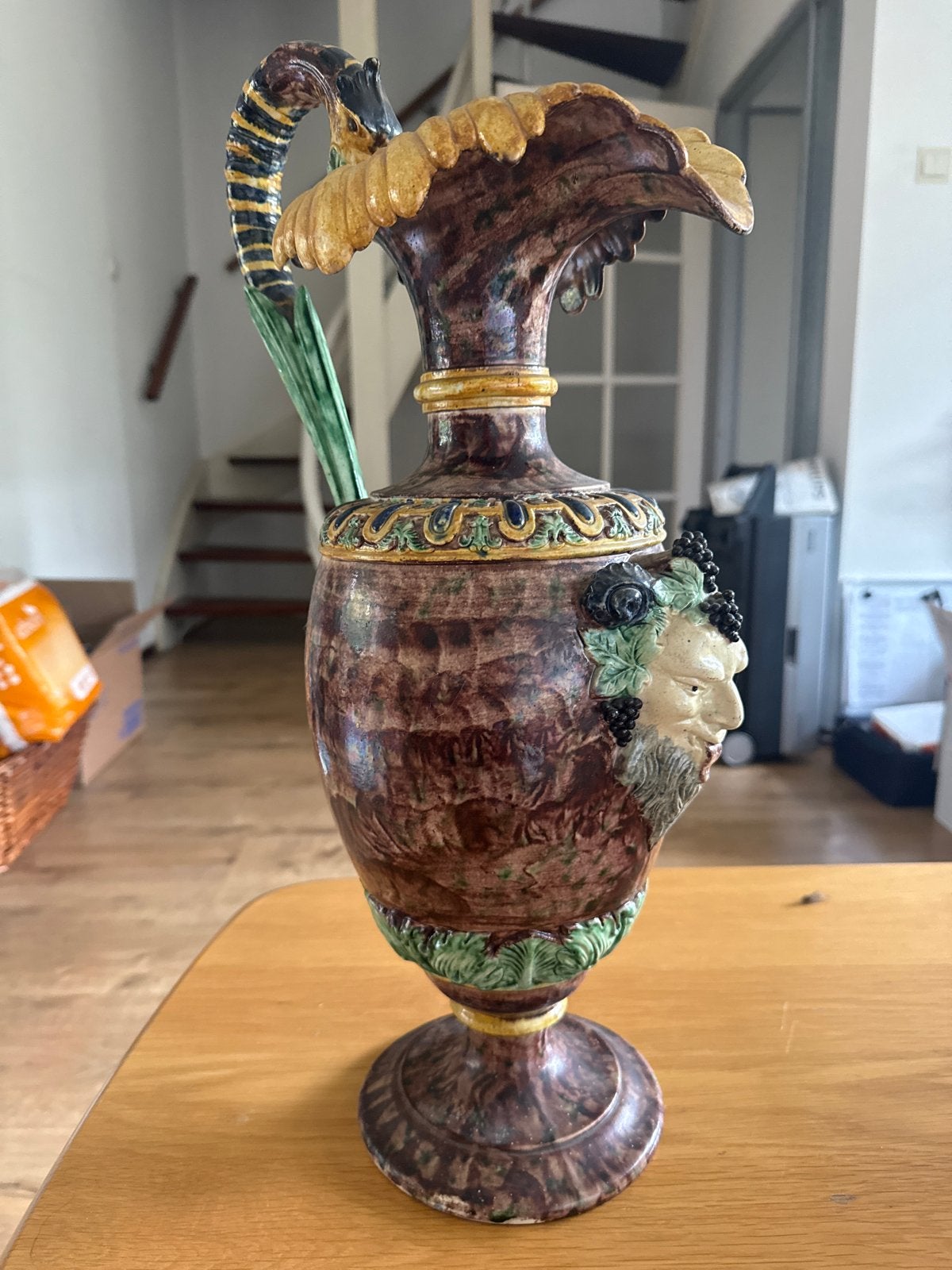 Antieke Majolica/Barbotine Kan, Renaissance Stijl, 19e Eeuw, Ophalen