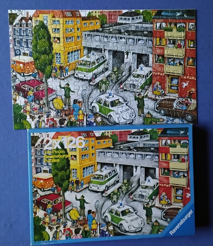 Vintage Ravensburger puzzel 'de politie' Otto Maier Verlag, Ophalen, Minder dan 500 stukjes, Zo goed als nieuw, Legpuzzel