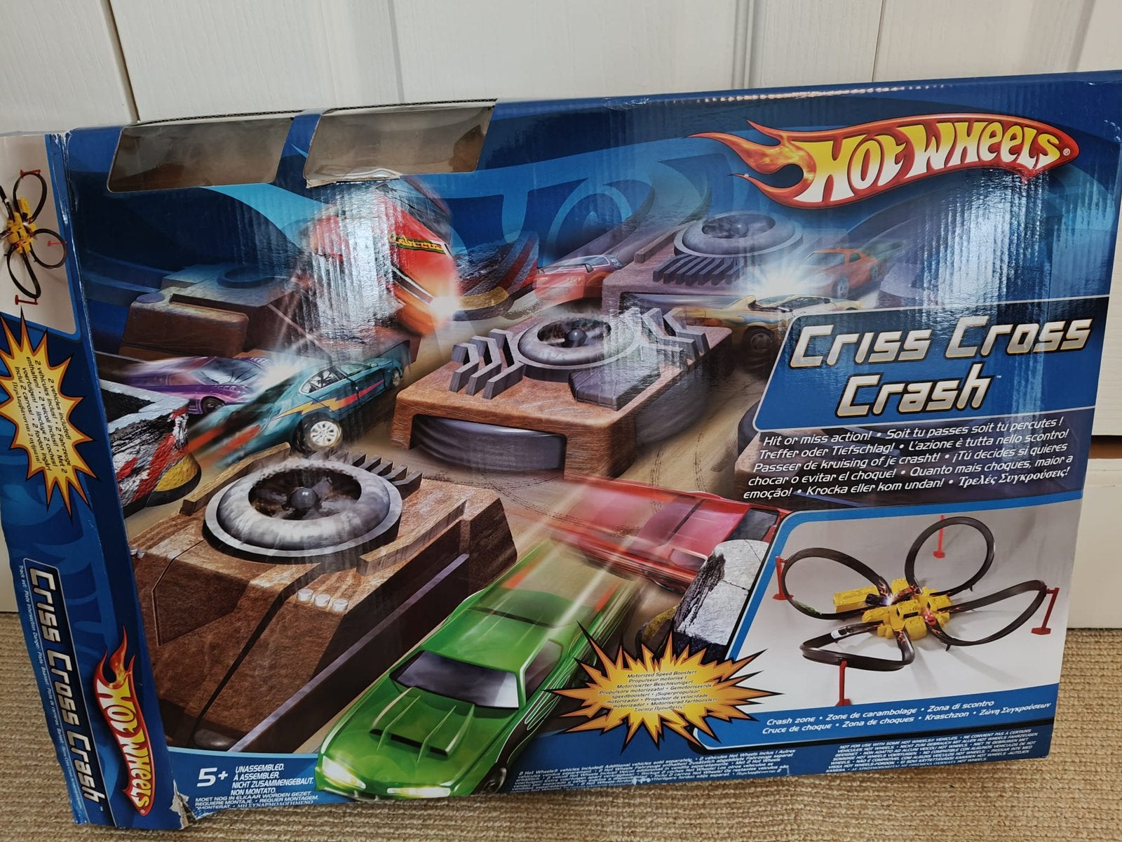 Hot Wheels Criss Cross Crash baan met 20+ auto's, Ophalen, Hot Wheels, Handmatig, Racebaan