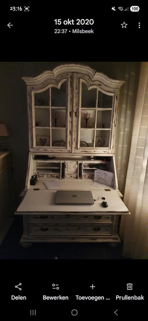 Unieke eiken secretaire vitrinekast - landelijke stijl, Antiek en Kunst, Antiek | Meubels | Kasten, Ophalen