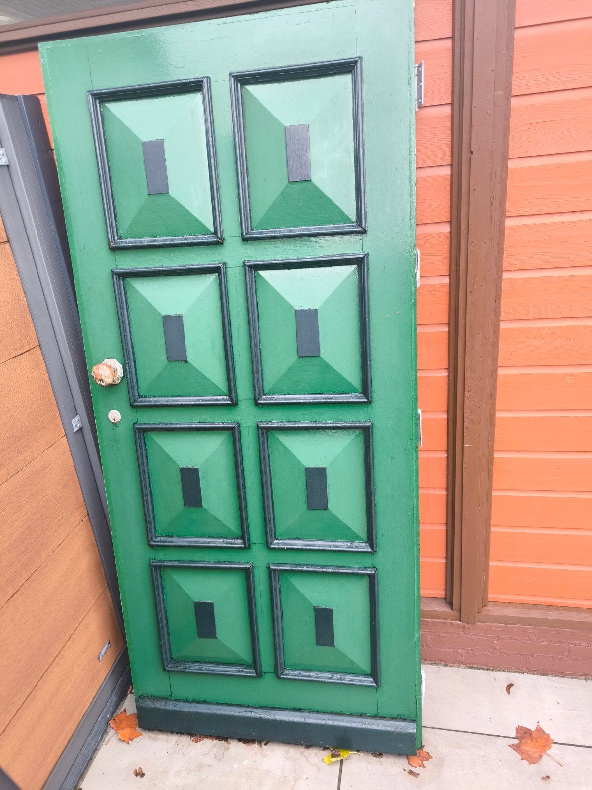 Groene houten buitendeur met panelen, Doe-het-zelf en Verbouw, Ophalen, Gebruikt, 80 tot 100 cm, Buitendeur