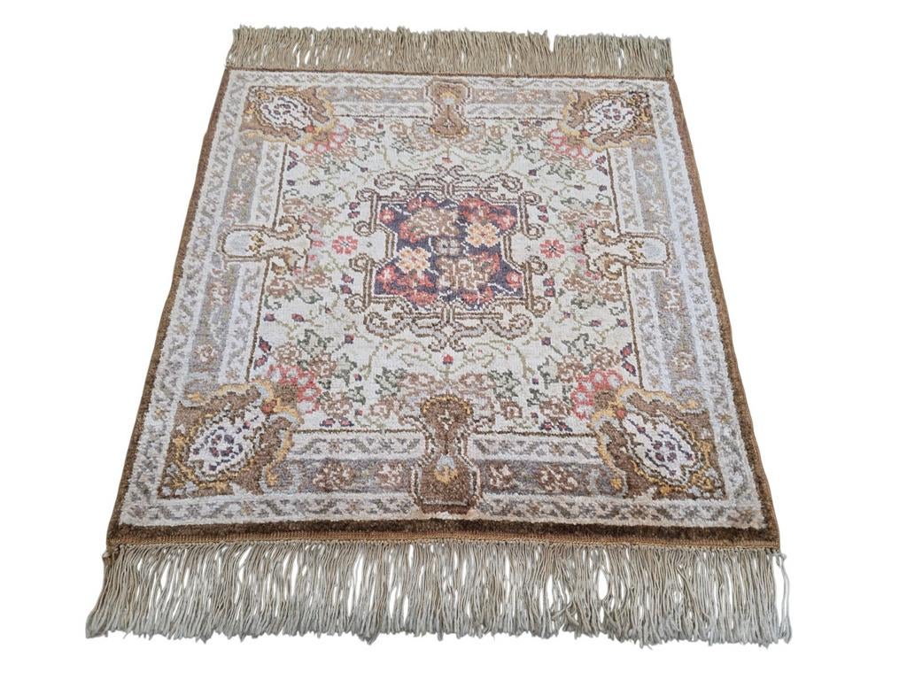 Handgeknoopt oosters Zijde Hereke tapijt vierkant 52x55cm, Crème, 50 tot 100 cm, Zo goed als nieuw, Onbekend