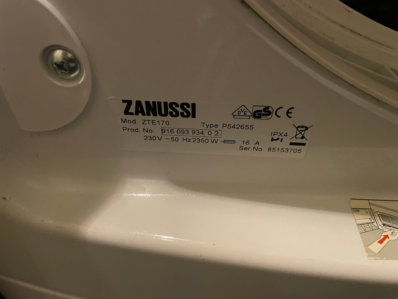 Zanussi wasdroger draait niet meer - gratis af te halen, Ophalen, Voorlader, Niet werkend, 85 tot 90 cm