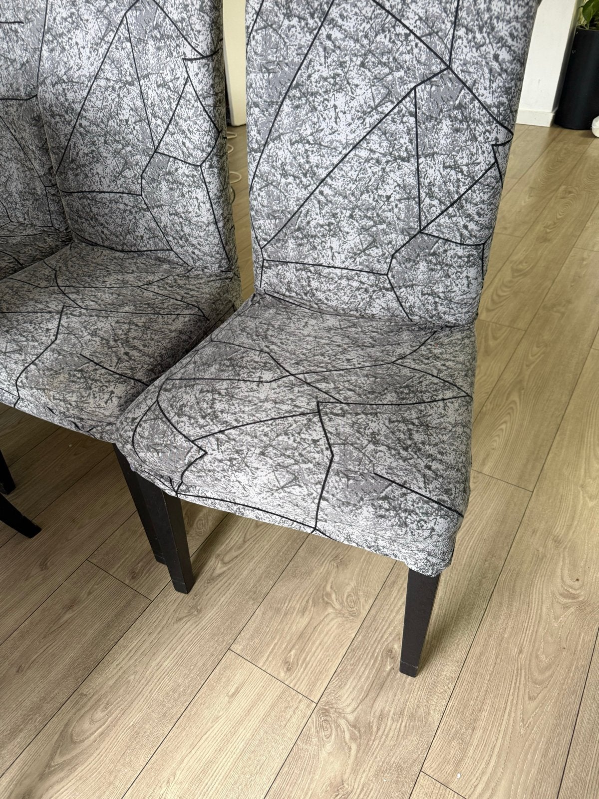 Set van 6 eetkamerstoelen met grijze hoezen, Ophalen, Gebruikt, Vijf, Zes of meer stoelen, Stof
