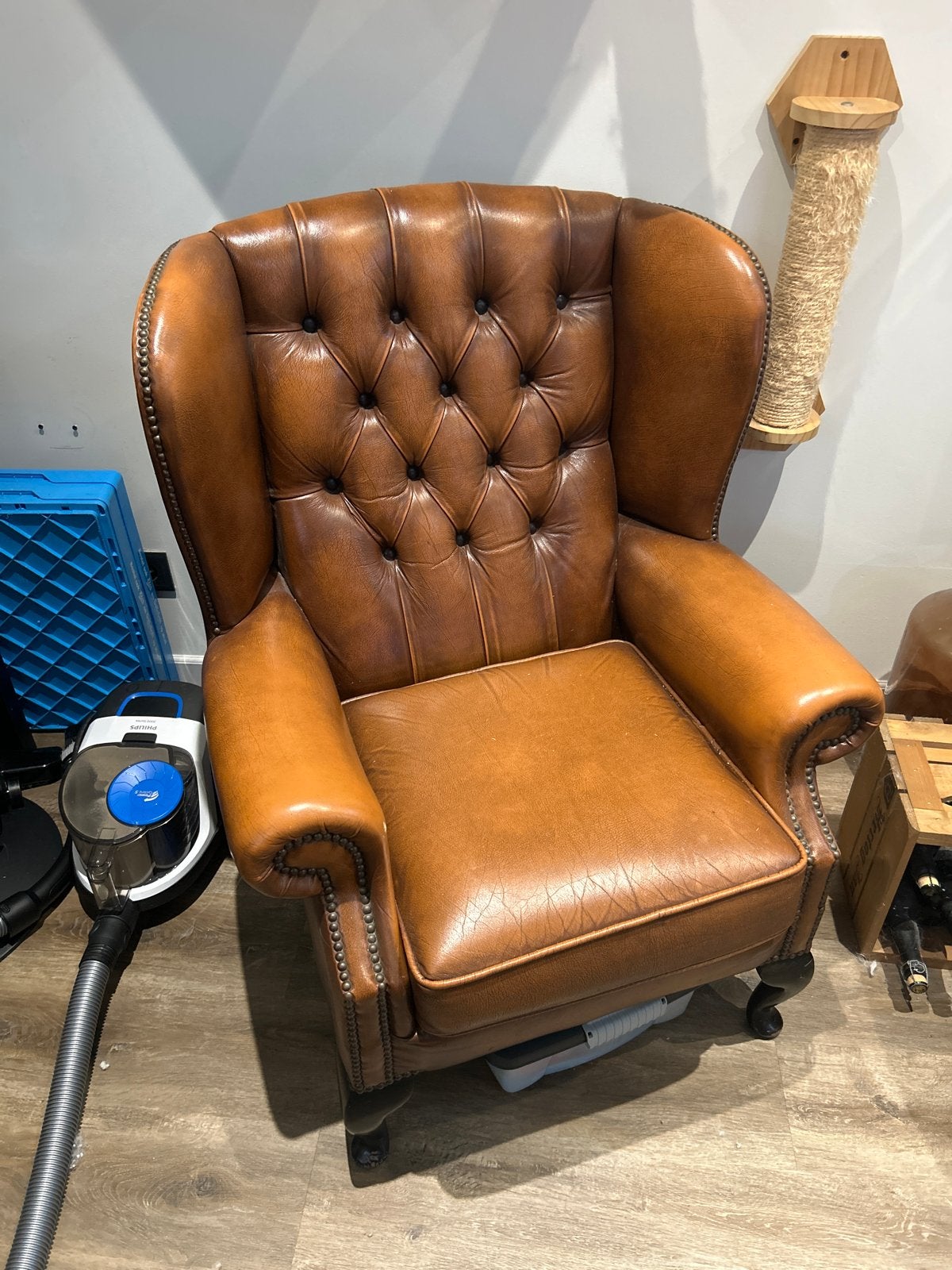 Leren Chesterfield fauteuil - Cognac bruin, Huis en Inrichting, Ophalen, Gebruikt, Bruin, Leer