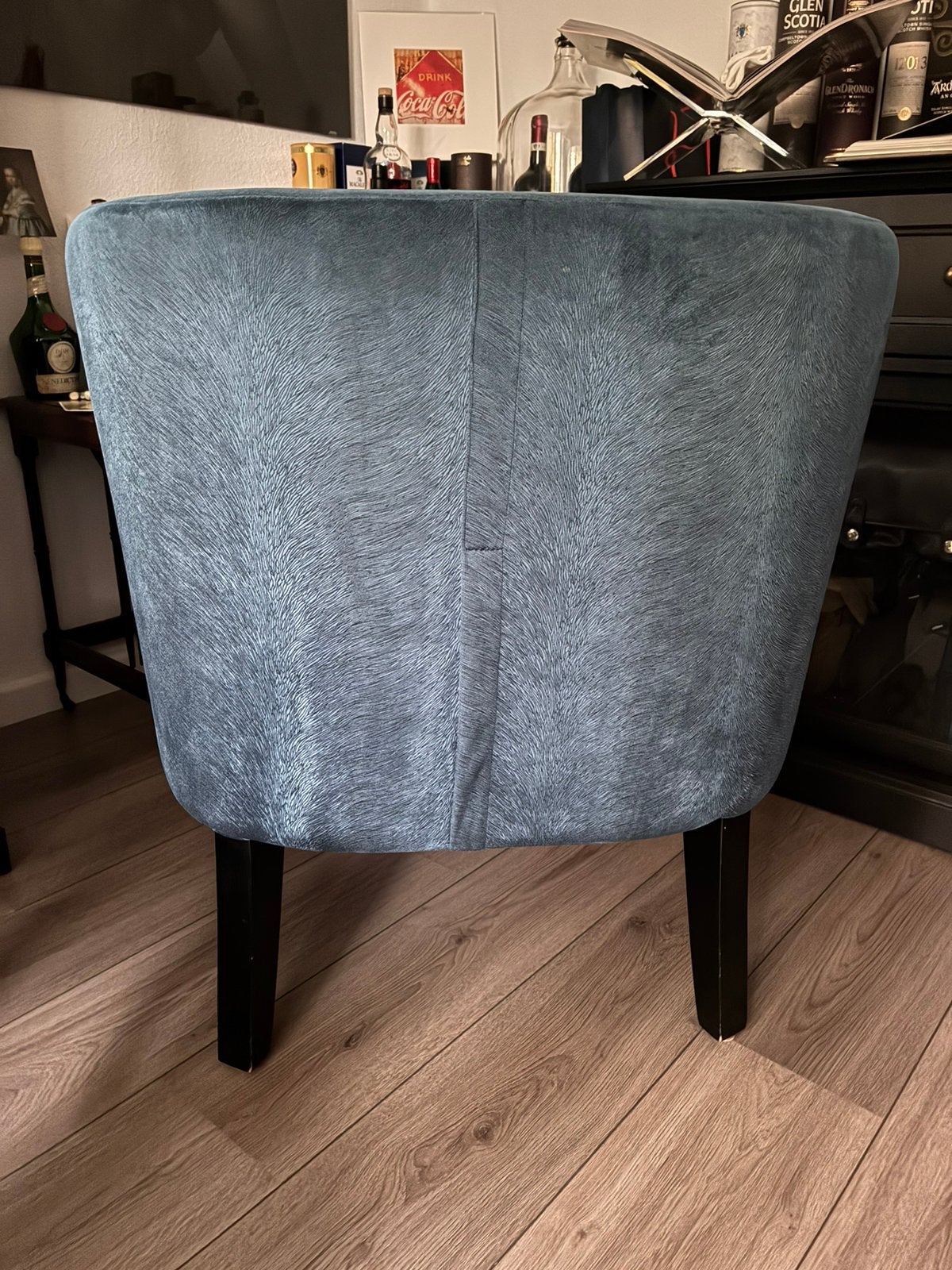 Uniek excl Keyser en Co design fauteuil nwstaat blue velvet, Ophalen, 75 tot 100 cm, Zo goed als nieuw, Modern / modern vintage